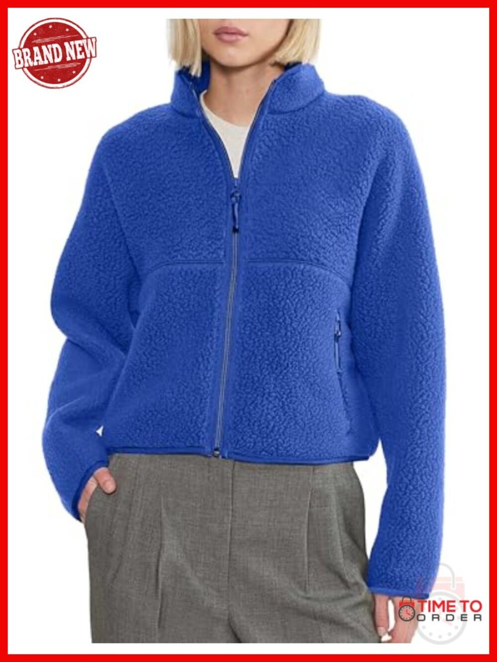 Long Sleeve Zip Up Sherpa Fleece Jacket Winter Warm Sweatshirt Coat